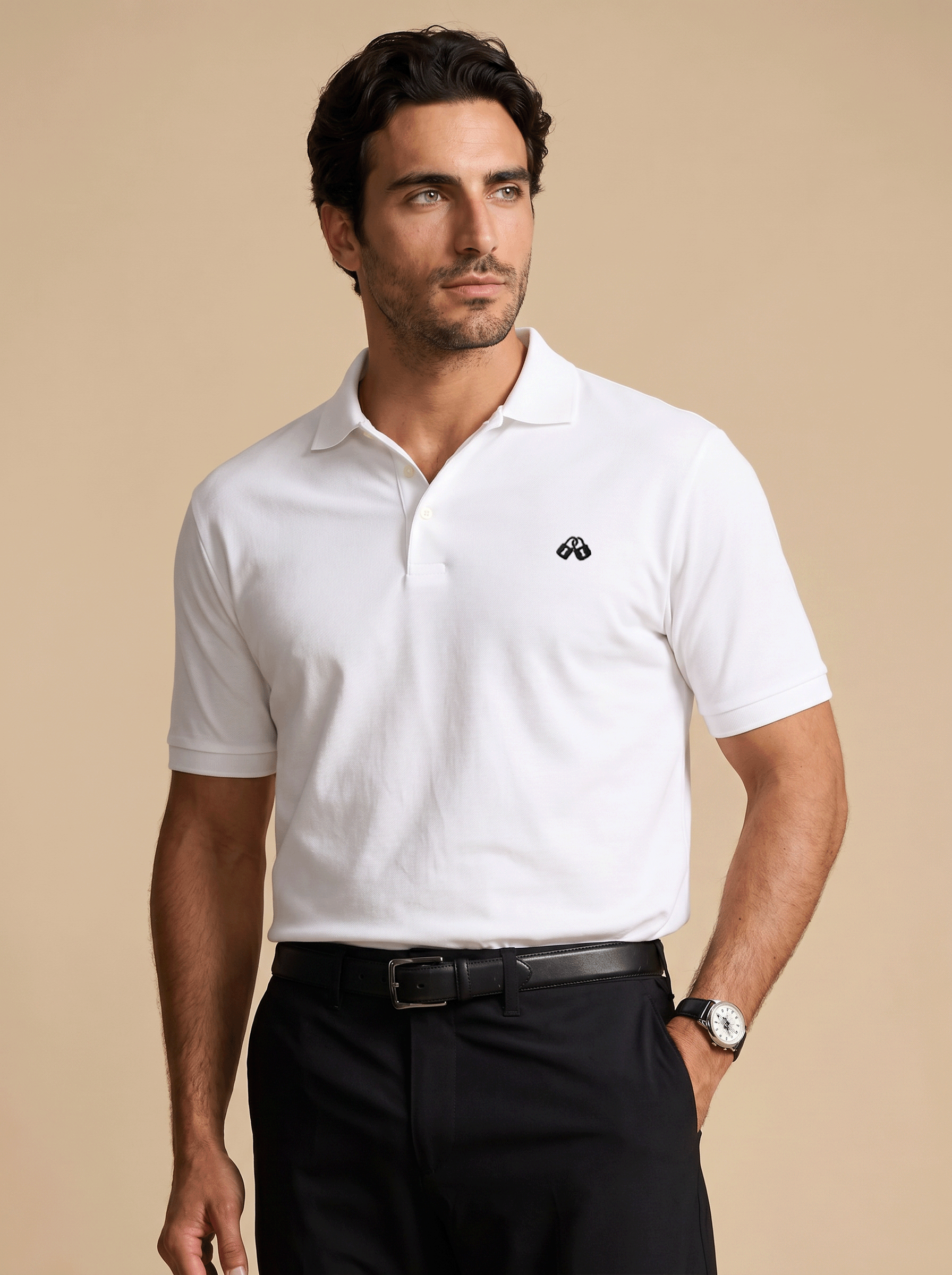 CAMISETA POLO NEGRO MODELO HOMBRE
