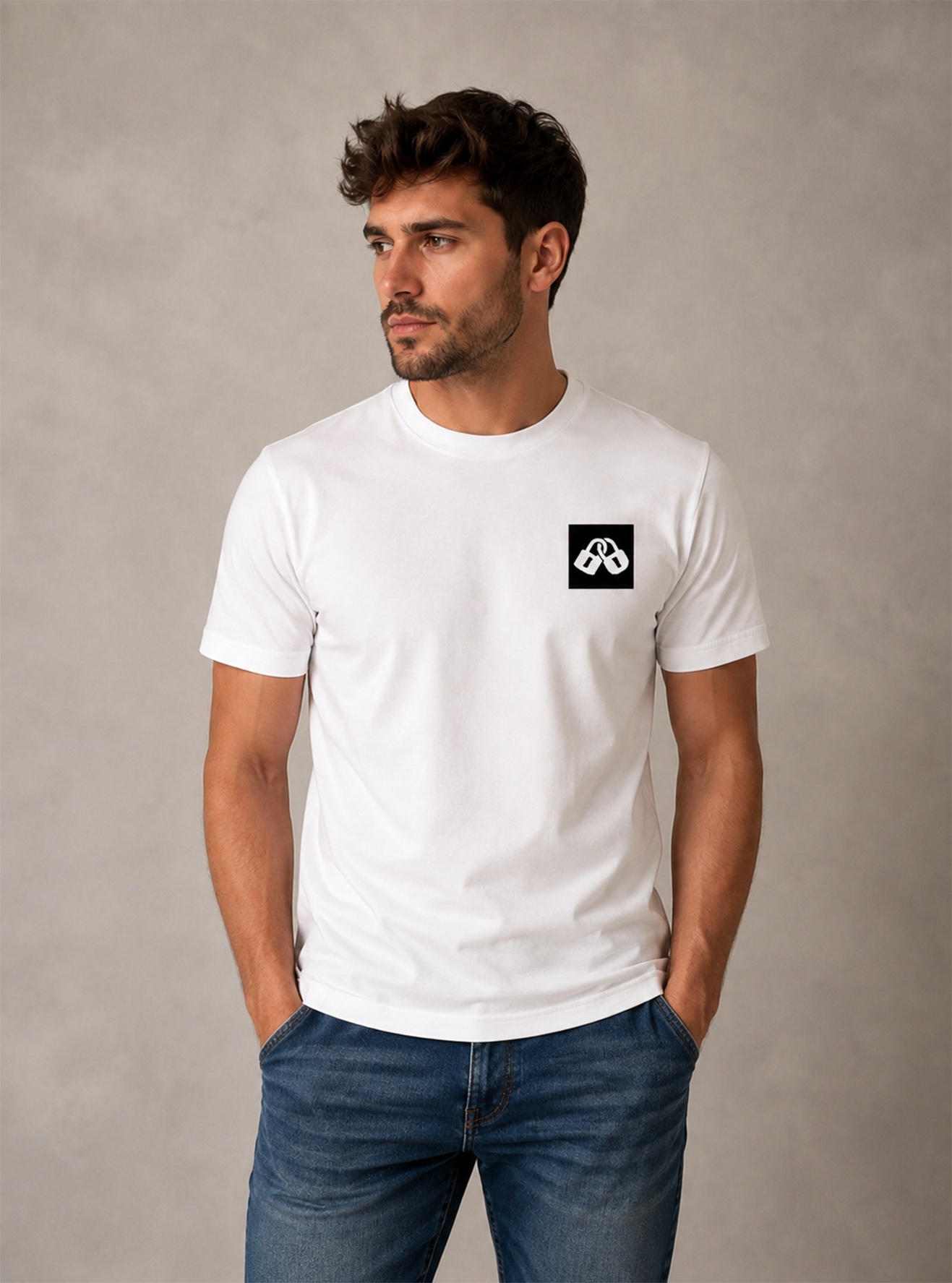 CAMISETA DE MANGA CORTA CLASSIC SURF H BLANCA DETALLE NEGRO *UNISEX*