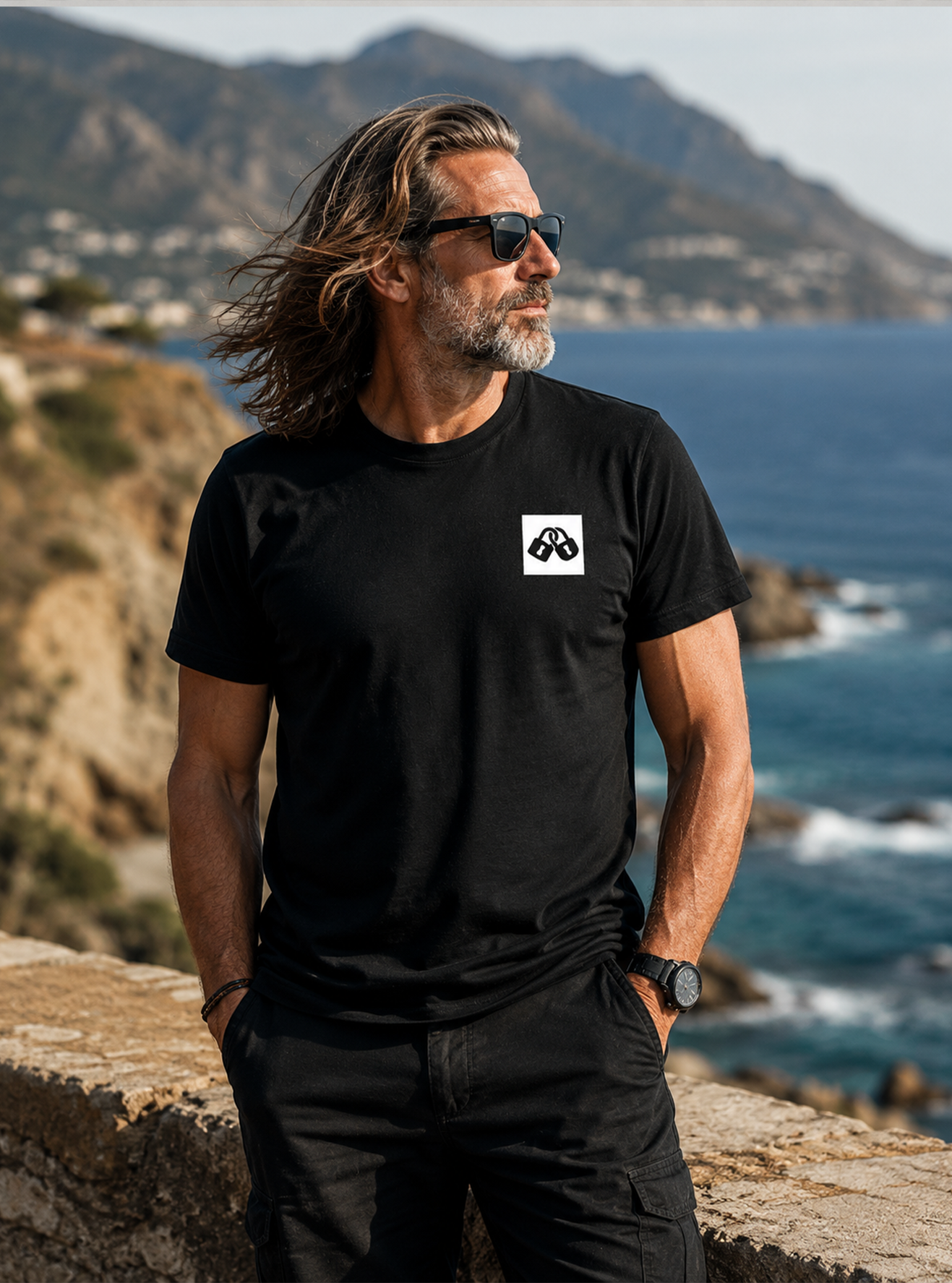 CAMISETA DE MANGA CORTA CLASSIC SURF H NEGRA DETALLE BLANCO