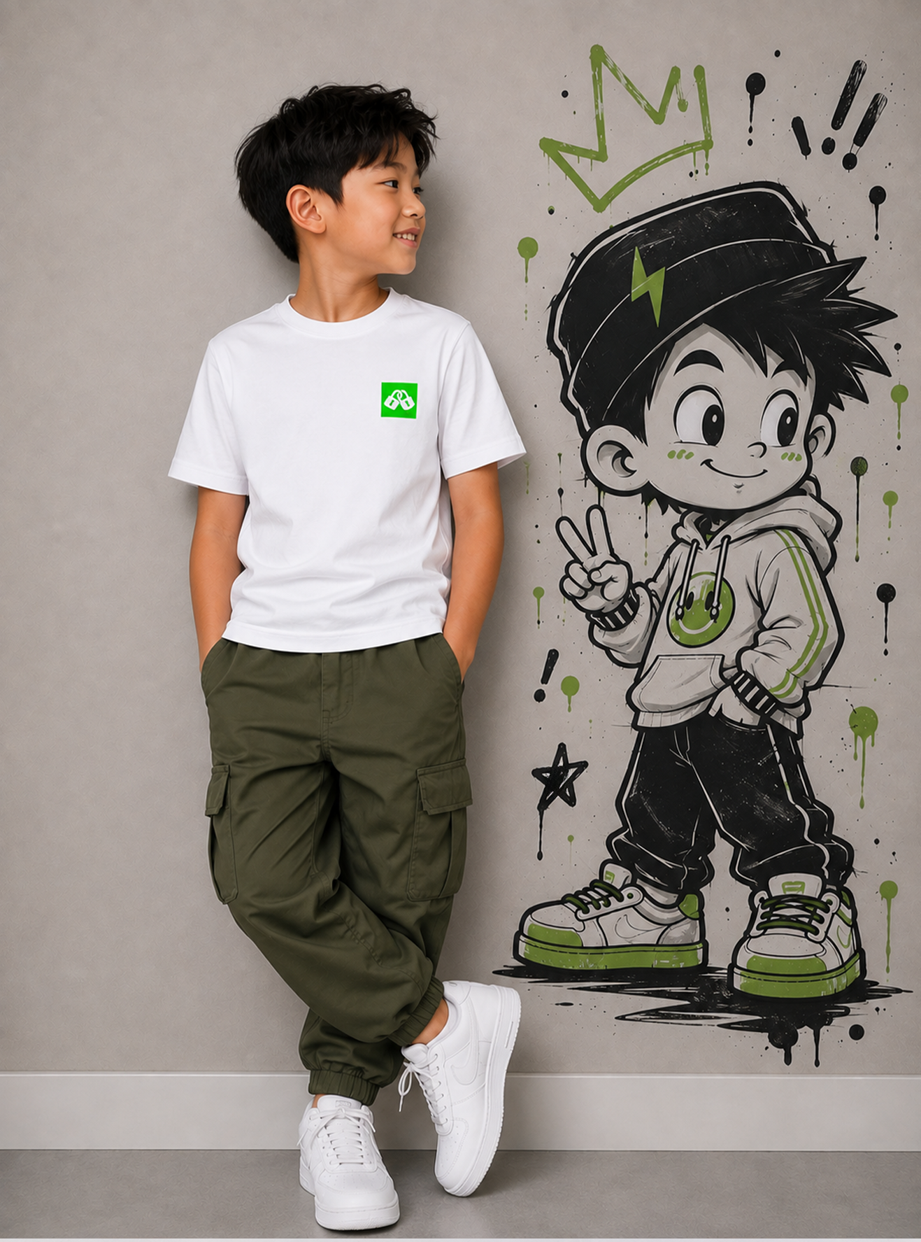 CAMISETA DE MANGA CORTA CLASSIC SURF H BLANCA DETALLE VERDE *UNISEX*